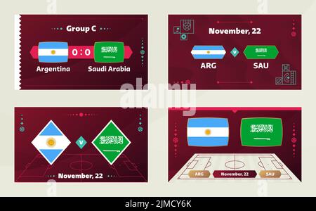 Argentine contre Arabie Saoudite, football 2022, Groupe C. World football Competition championnat match contre les équipes intro sport fond, championnat com Illustration de Vecteur