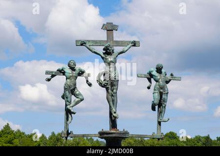 Croix de Suède, groupe de crucifixion à l'entrée de l'île Mainau, Lac de Constance, Bade-Wurtemberg, Allemagne Banque D'Images