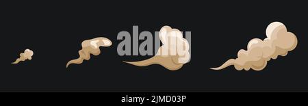 Ensemble de nuages de fumée et de poussière de dessin animé. Particules poussiéreuses isolées. Projection de sable sec. Illustration vectorielle. Illustration de Vecteur