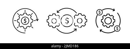 Icône d'optimisation de l'argent dans un style plat. Illustration vectorielle efficace des engrenages sur fond blanc isolé. Concept commercial du processus financier. Illustration de Vecteur