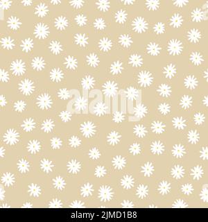 Motif vectoriel sans couture camomille. Fleurs blanches dessinées à la main avec des centres jaunes isolés sur fond beige. Décoration botanique. Mignonne plante illustrati Illustration de Vecteur
