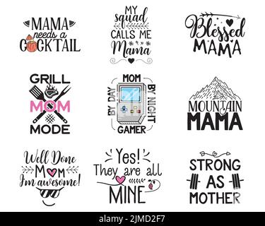 Différentes bannières thématiques vectorielles avec des citations drôles sur mama Illustration de Vecteur