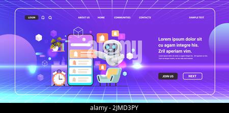 programmation du robot alarme de rappel de temps sur l'écran de smartphone technologie d'intelligence artificielle métaverse Illustration de Vecteur