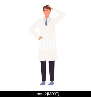 Un médecin de sexe masculin dans la posture de la pensée. Illustration vectorielle d'un professionnel de l'hôpital médical confuse Illustration de Vecteur