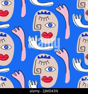 Les personnes abstraites font face à un motif sans couture Illustration de Vecteur