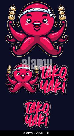 Mascotte takoyaki Illustration de Vecteur