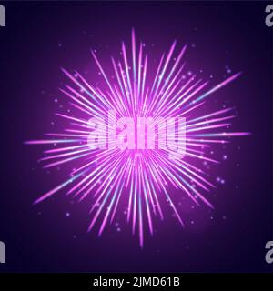 Explosion cosmique d'étoiles, étoiles colorées éclatent de rayons et de sparkles. L'énergie pourpre éclate avec des particules brillantes Illustration de Vecteur