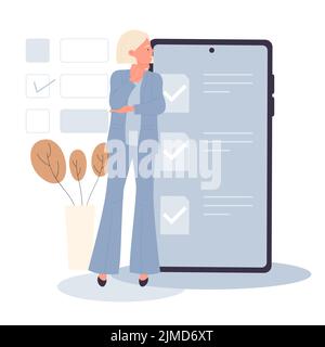 Application téléphonique de gestion du temps. Planification efficace des tâches, illustration vectorielle de la liste des tâches à effectuer Illustration de Vecteur