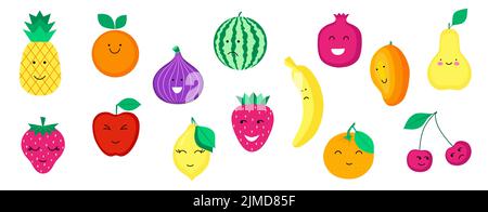 Ensemble de fruits et baies biologiques isolés sur fond blanc. Un mode de vie sain. Illustration vectorielle de style plat. Illustration de Vecteur