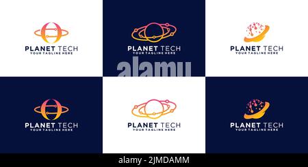 Un vecteur anneaux du logo « Planet Tech » de Saturn s'inspire de cadres carrés Illustration de Vecteur