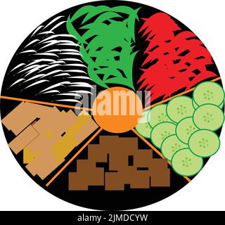A vector design of a circular tray with plates of Vietnamese Beef Noodle Soup with vegetables Illustration de Vecteur