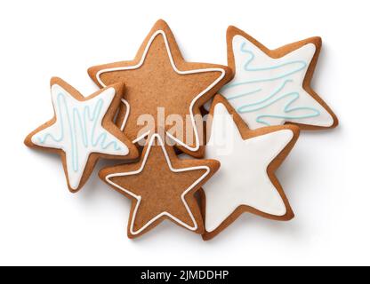 Composition des étoiles de pain d'épice de Noël isolé sur blanc Banque D'Images
