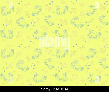 A seamless pattern of cute easter bunnies on a yellow background Stock Vector