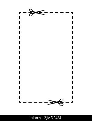 Les Scrissors coupent le coupon sur une ligne pointillée avec une icône en forme de tiret. Illustration de Vecteur