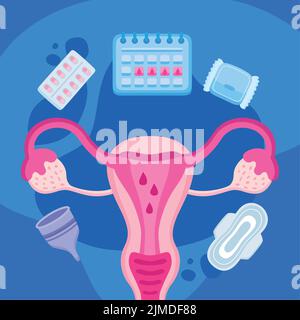 icônes de l'ensemble utérus et menstruations Illustration de Vecteur