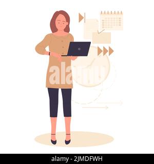 Gestion du temps de travail. Illustration du scénario de travail effectif de l'employé, de la période d'échéance de la tâche Illustration de Vecteur