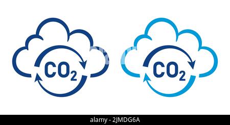 CO2 recyclage, empreinte carbone neutre, icône de réduction des émissions de gaz à effet de serre. Pas de pollution atmosphérique carbonique. Nuage de fumée. Vecteur Illustration de Vecteur