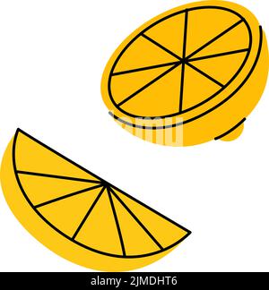 Tranches de citron jaune. Illustration d'agrumes frais dessinés à la main. Demi-tranché et citron entier Illustration de Vecteur