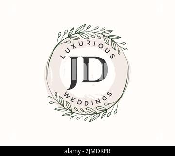 JD initiales lettre mariage monogramme logos modèle, dessin à la main moderne minimaliste et modèles floraux pour cartes d'invitation, Save the Date, élégant Illustration de Vecteur