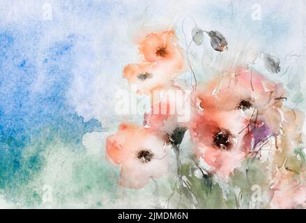 Aquarelle peinture fleurs arrière-plan Banque D'Images