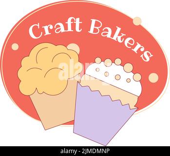 Étiquette de produits de boulangerie artisanaux, cupcakes savoureux Illustration de Vecteur