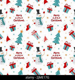 Motif avec bonhomme de neige et décors de vacances. Illustration de Vecteur