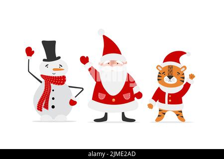 Collection de personnages de Noël et du nouvel an. Illustration de Vecteur