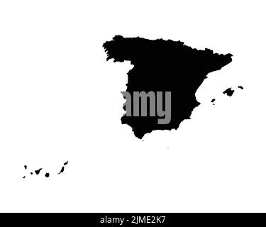 Carte de l'Espagne. Carte de pays en espagnol. Black and White Spaniard National Nation Geography Outline Border Boundary Territory Shape Vector Illustration EPS CLI Illustration de Vecteur