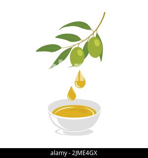 goutte d'huile d'olive avec l'arbuste d'olive nourriture saine isolée sur blanc Illustration de Vecteur