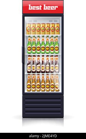 Réfrigérateur distributeur machine de refroidissement et de vente meilleur budget bière décorative Affiche objet unique vecteur réaliste Illustration Illustration de Vecteur