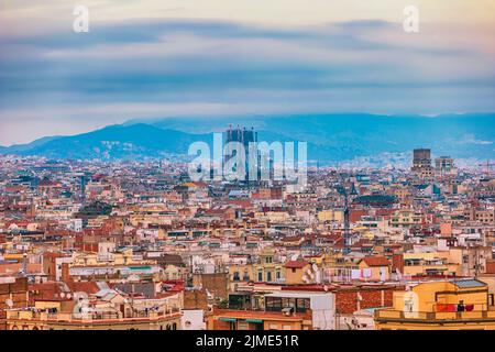 Barcelone Espagne, vue aérienne sur la ville au centre-ville Banque D'Images