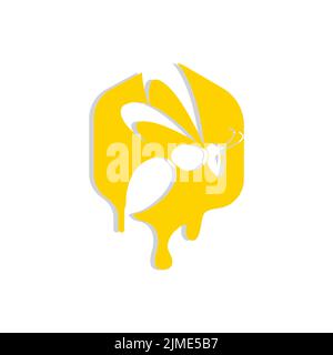 simple jaune miel abeille logo vectoriel sans icône Illustration de Vecteur