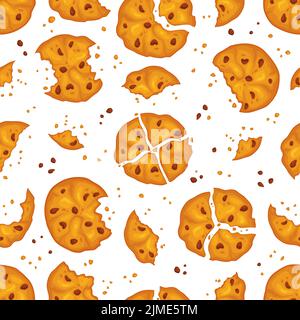 Motif transparent de biscuits cassés. Petits gâteaux faits maison, biscuits sucrés aux pépites de chocolat, en-cas émiettés, éléments isolés. Décor textile Illustration de Vecteur
