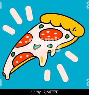 Dessin animé vecteur drôle mignon personnages comiques, tranche de pizza. Illustration de Vecteur