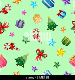 ArabicA vector icons of mini colorful Christmas decorations on a mint green background Illustration de Vecteur