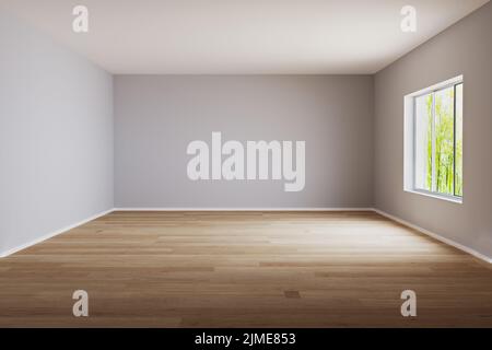 Espace vide pour le mockup. Pièce vide avec mur clair et parquet.rendu 3d. Banque D'Images