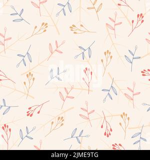 Élégant motif fleuri sans couture à motif vectoriel tendance avec branches exotiques des contours de feuilles. Arrière-plan de texture feuillages tendance Illustration de Vecteur