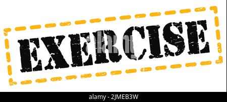 Texte DE L'EXERCICE écrit sur l'enseigne jaune-noir en forme de tiret. Banque D'Images