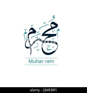 Muharram arabe islamique hijri calendrier nouveau mois arabe calligraphie design. Illustration de Vecteur