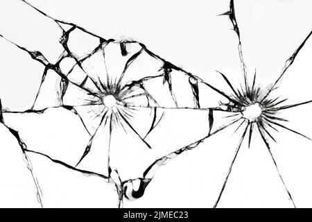 Tirer sur le verre avec des fissures, la texture du pare-brise endommagé fissuré Banque D'Images