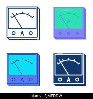 Ensemble d'icônes d'ampèremètre à plat et à lignes. Instrument de mesure pour mesurer le courant dans le circuit. Symbole d'équipement physique. Illustration vectorielle. Illustration de Vecteur