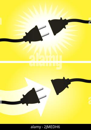 Electric plug and socket. Connection and disconnection concept. 404 error connection. Electric plug and outlet socket unplugged - vector illustration Illustration de Vecteur