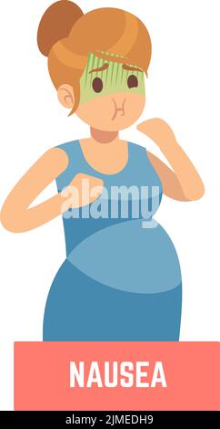 Nausées matinales. Signe de grossesse. Femme au visage vert Illustration de Vecteur