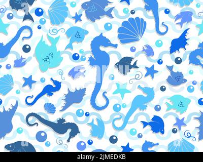 Illustration vectorielle d'une vie marine bleue motifs sans couture pour les arrière-plans Illustration de Vecteur