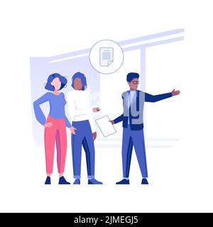 Recherche d'une illustration de vecteur de concept isolé de bureau. Partenaires d'affaires à la recherche d'un nouveau bureau, d'un agent immobilier, d'un courtier présentant un grand espace pour les clients concept vectoriel. Illustration de Vecteur