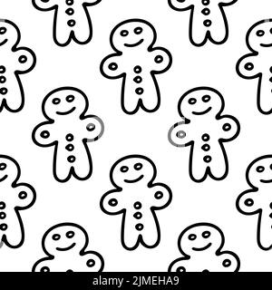 Motif sans coutures en pain d'épice. Mignon sourire cookie de Noël texture festive. Fond vectoriel de la ligne de cuisson d'hiver confortable Illustration de Vecteur