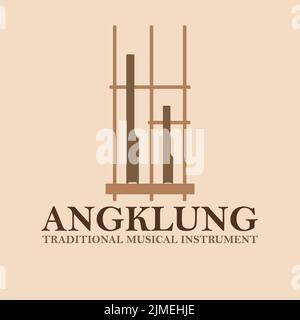 vintage logo angklung. with background textures. used for icons, emblems, logos, themes Stock Vector