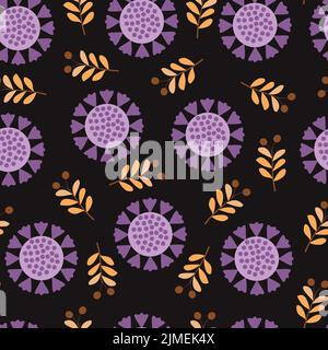 Élégant motif fleuri tendance sans couture avec branches abstraites de feuilles et de mandalas. Répéter l'arrière-plan du feuillage de texture pour l'impression de surface Illustration de Vecteur