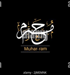 Muharram arabe islamique hijri calendrier nouveau mois arabe calligraphie design. Illustration de Vecteur