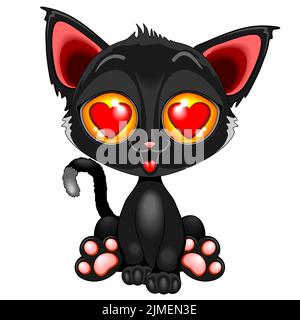 A vector illustration with a cute kitten with heart eyes on an isolated background Illustration de Vecteur